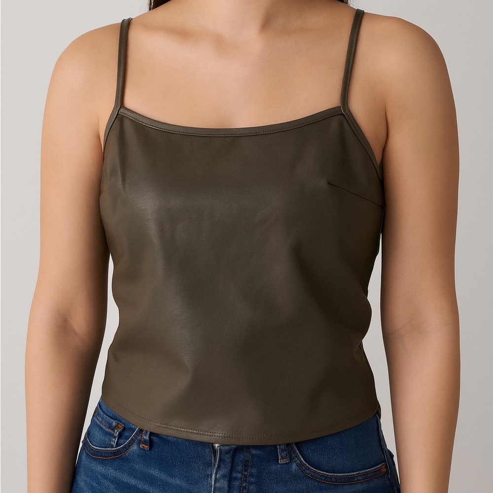 Forever 21 Gray Faux Leather Cami Top Size S Adjustable Straps Night Out